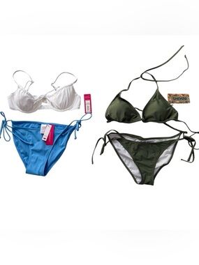 XHILARATION SHEKINI Bikini Sets Green White Blue String SIZE SMALL 0 2